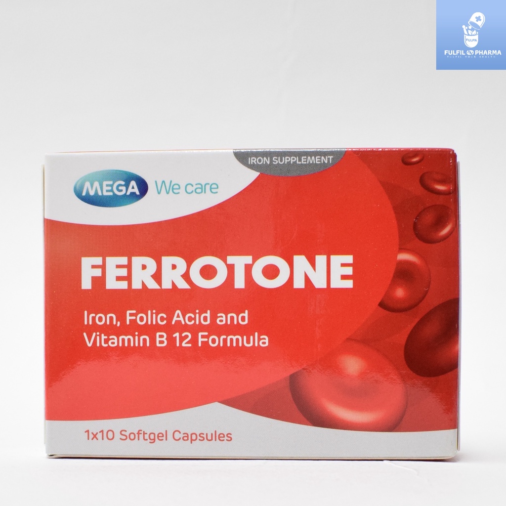 ภาพหน้าปกสินค้าmega we caer Ferrotone 10 Capsules เมก้า วีแคร์ เฟอร์โรโทน บรรจุ 10 เม็ด บำรุงเลือด จากร้าน fulfil_pharma บน Shopee