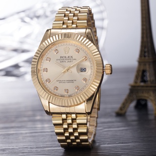 นาฬิกาข้อมือควอตซ์แฟชั่น สายแสตนเลส สีทอง กันน้ํา บอกปฏิทิน สไตล์นักธุรกิจ สําหรับผู้ชาย 2023