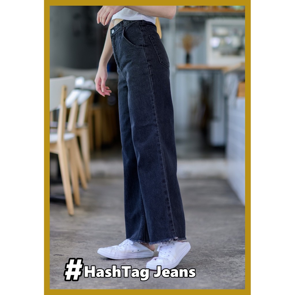 hashtag-jeans-กางเกงยีนส์ขายาว-กางเกงยีนส์ขาบาน-วินเทจขาบาน-กระเป๋าโค้ง-ฟอกดำ-กางเกงยีนส์ผู้หญิง-has9284