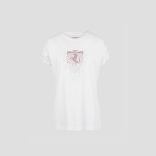 FERRARI เฟอร์รารี่ เสื้อยืดแขนสั้น รุ่น WOMEN SHIELD STRASS T-SHIRT WHT