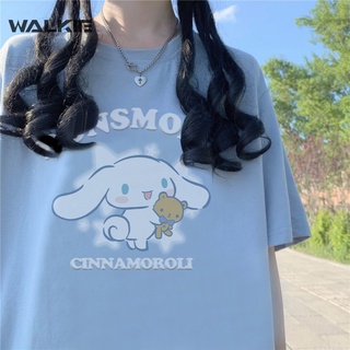 Walkie ใหม่ เสื้อยืดแขนสั้นลําลอง พิมพ์ลาย Sanrio Cinnamoroll ทรงหลวม สไตล์เกาหลี เรียบง่าย แฟชั่นฤดูร้อน สําหรับนักเรีย