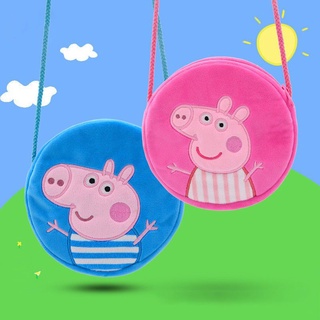 กระเป๋าถือ กระเป๋าสะพายไหล่ ผ้ากํามะหยี่ขนนิ่ม ลาย Peppa Pig Piggy Peachy น่ารัก สําหรับผู้หญิง