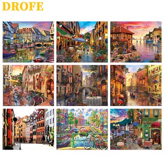 Drofe ภาพวาดระบายสีตามตัวเลข ลายทิวทัศน์ สำหรับตกแต่งบ้าน ขนาด 40X50 ซม.