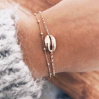 Fashion 2020 Vintage Gold Silver Color Shell Bracelets Set for Womens Boho Simple Bead Chain Shell Bracelet Wholesale