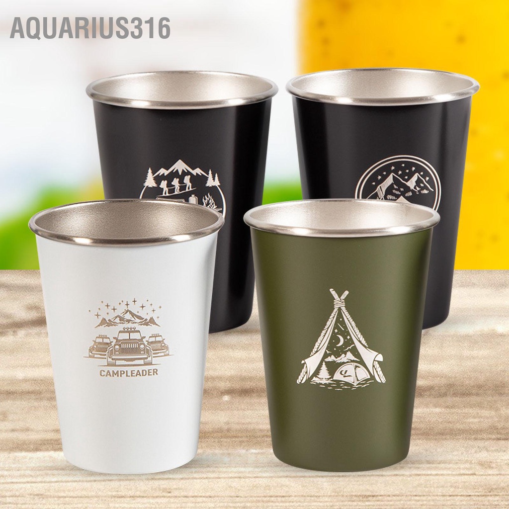 aquarius316-แก้วมักสเตนเลส-4-ชิ้น-สําหรับปิกนิก-บาร์บีคิว-เบียร์-กาแฟ-ไวน์