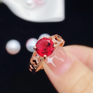 เครื่องประดับผู้หญิง แหวนหมั้น แหวนแต่งงาน หมั้น เพชรทับทิม ไทเทเนียม สีแดง เพทาย สีโรสโกลด์