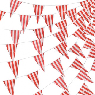 【Ready Stock】1Set 10/30M Red &amp; White Striped Pennant Carnival Theme Party Flags Decorations@New