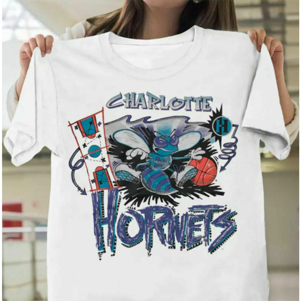 เสื้อยืดผู้หญิง-ชาร์ลอตต์hornetsเสื้อยืดเอ็นบีเอบาสเกตบอลทีมแชมป์ตลกสีขาววินเทจของขวัญ