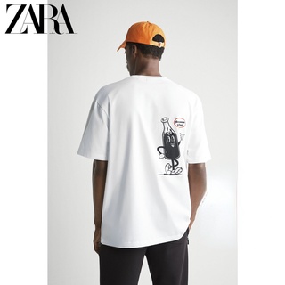 Zara ใหม่ เสื้อยืดแขนสั้น ผ้าฝ้ายแท้ พิมพ์ลาย สําหรับผู้ชาย 00495301250