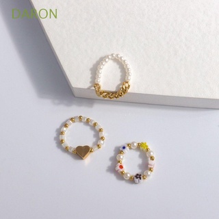 Daron แหวนลูกปัดอะคริลิค รูปหัวใจ และดอกไม้น่ารัก สไตล์เกาหลี สําหรับผู้หญิง
