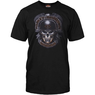 【🔥🔥】100%cotton เสื้อยืดผู้ชาย Harley-Davidson Military - Mens Black Skull Graphic T-Shirt - Baghdad Ghoulish men เสื้