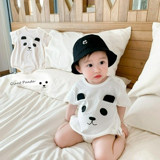 ชุดจัมพ์สูทสําหรับเด็กทารกผู้ชายผู้หญิงผ้าฝ้ายแขนสั้นลาย Cute Panda