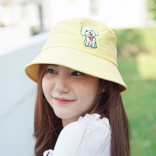 Yellow Bucket Hat หมวกทรงถังน้ำสีขาว ปักลาย ใส่ได้ทั้งชายและหญิง