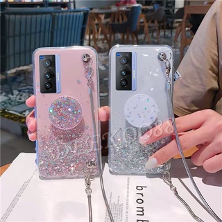 เคสโทรศัพท์ VIVO X70 X60 Pro Phone Case With Stand Holder Metal Messenger Chain Strap Cover Glitter Star Casing VivoX70 Pro เคส TPU Softcase