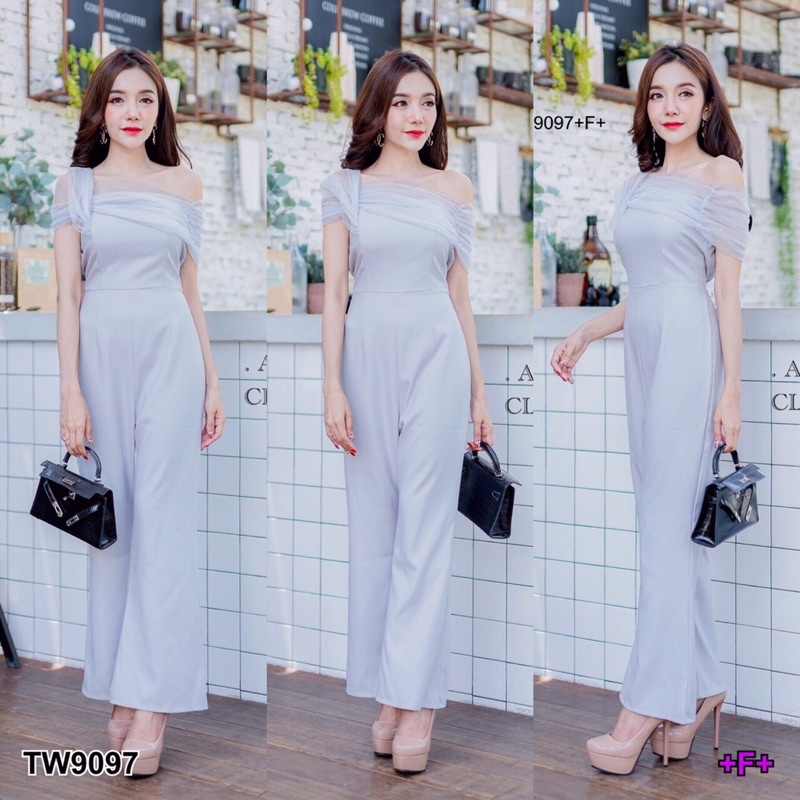 tw9097-จั๊มสูทปาดไหล่-เนื้อผ้าซาร่า-สีเทา-ดีเทลช่วงบนต่อผ้ามุ้งซีทรู-พาดไหล่-เก๋ๆ-ใส่สวยหุ่นดี-เนื้อผ้าดี๊ดี-ตัวเดียวจบ