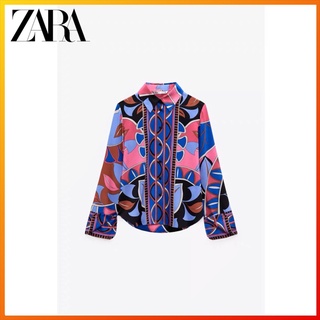 Zara เสื้อเชิ้ต ผ้าเดรป พิมพ์ลาย แฟชั่นฤดูใบไม้ผลิ สําหรับผู้หญิง
