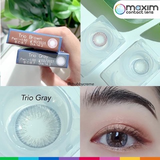 กล่องน้ำเงิน Trio Gray สีเทา เลนส์สี Maxim คอนแทคเลนส์ Contact Lens โทนธรรมชาติ ค่าสายตา -12.00 มินิ รายเดือน สายตาสั้น