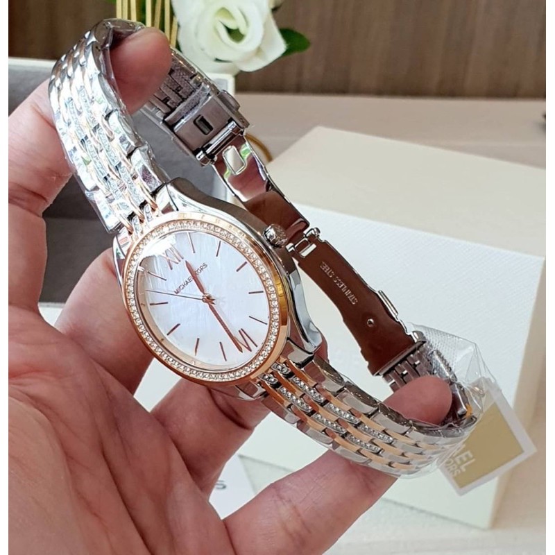 ผ่อน0-นาฬิกา-michael-kors-mk7077-womens-mindy-three-hand-two-tone-stainless-steel-watch-หน้าปัด-36มม-สีเงิน-โรสโกลด์