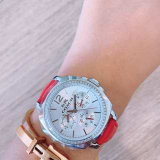 นาฬิกา Coach Coach 34mm Womens Boyfriend Round Red Leather Strap Watch