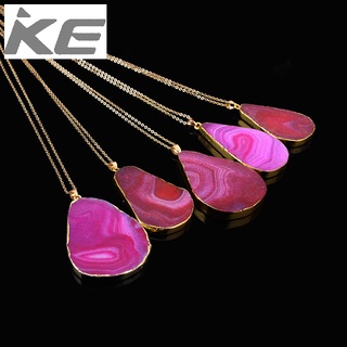 Necklace Natural Rough Crystal Cut Pattern Necklace Agate Pendant Sweater Chain for girls for