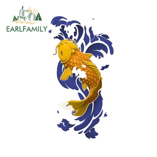 Earlfamily สติกเกอร์ไวนิล ลายกราฟฟิตี้ ปลาคาร์พ กันน้ํา สีทอง 13 ซม. x 7.3 ซม. สําหรับตกแต่งรถยนต์
