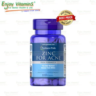 ภาพหน้าปกสินค้าPuritan\'s Pride ZINC FOR ACNE 100 Tablets รักษาสิว ลดสิวอักเสบ ลดหน้ามัน รูขุมขนกระชับขึ้น (Exp.09/2023) ที่เกี่ยวข้อง