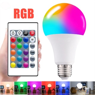 หลอดไฟ LED RGB E27 16สี 5W 15W หลอดไฟอัจฉริยะหรี่แสงได้พร้อมรีโมทคอนโทรล หลอดไฟปาร์ตี้ สำหรับถ่ายวิดีโอ ถ่ายภาพ ไลฟ์