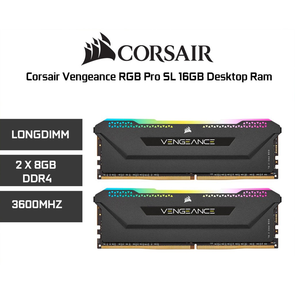 ภาพสินค้า16GB (8GBx2) DDR4/3600 RAM PC (แรมพีซี) CORSAIR VENGEANCE RGB PRO SL (CMH16GX4M2D3600C18) จากร้าน hardware_corner บน Shopee ภาพที่ 1