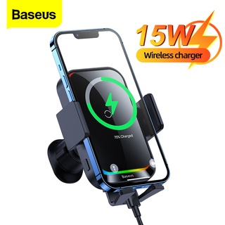 Baseus แท่นชาร์จไฟฟ้าไร้สาย 15W สําหรับ iPhone 13 12 Pro Samsung Huawei Xiaomi ชาร์จเร็ว พร้อมที่วางโทรศัพท์ในรถยนต์