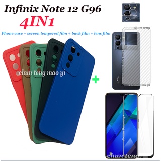 (4 In 1) เคสโทรศัพท์มือถือ ซิลิโคนนิ่ม พร้อมฟิล์มกระจกนิรภัย ฟิล์มเลนส์ และฟิล์มด้านหลัง และฟิล์มติดกล้อง สีหวาน สําหรับ Infinix Note 12 G96 Note 11S Note 11 Pro 12 Pro 5G