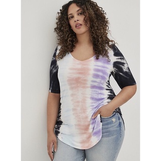 เสื้อยืดคอวีผ้านิ่มๆ Torrid อก40-60” แขนสามส่วนลายมัดย้อม