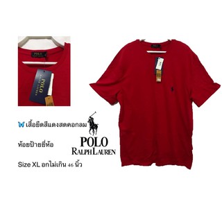 เสื้อยืดคอกลมสีแดงสดห้อยป้ายPOLO