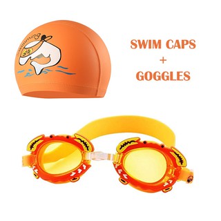 สินค้า ชุดแว่นตาว่ายน้ำ สำหรับเด็ก หมวกว่ายน้ำ ลายโลมา + แว่นตาแว่นน้ำ 4สี สวย มีเก็บเงินปลายทาง