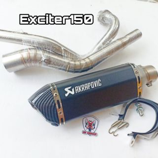 ชุดท่อ Exciter150 วัสดุแสตนเลสเกรด 304+ ปลายท่อ AK14 นิ้วดำด้าน