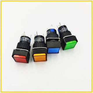 MODEL:LA16F-11DZ PUSH BUTTON LAMP SWITCH 16MM.สวิตซ์ปุ่มกดล็อคมีแลมป์16มิล สี่เหลี่ยมจตุรัส 1NO1NC DC12V,DC24V,AC220V