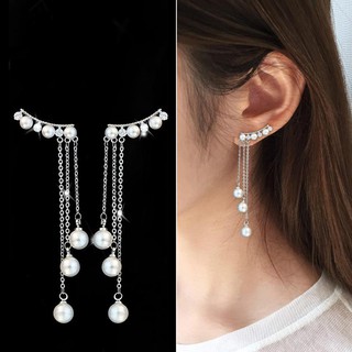 สร้อยข้อมือผู้หญิงไข่มุก Faux Dangle Earstings ต่างหูมุกยาว Rhinestone Eardrop