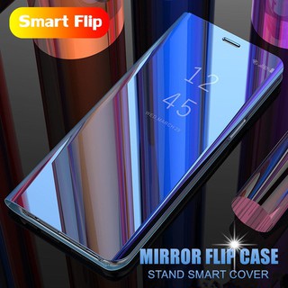 OPPO A7 A5S A93 A94 Find X3 X2 Pro Reno 4F 5F Pro Mirror View Flip Case Kickstand Stand OPPO F9 F11 F17 F19  Pro Plus Leather เคส