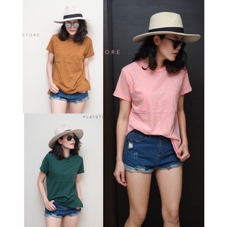 📌ทักก่อนสั่ง📌 เสื้อยืดทรงเบสิค basic  กระเป๋าหน้า อก40” Mirror