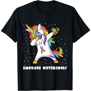 เสื้อยืดผ้าฝ้ายพรีเมี่ยม เสื้อยืดผ้าฝ้าย พิมพ์ลายกราฟฟิค Embrace Differences Dabbing Unicorn 3D สําหรับผู้ชาย CMUP