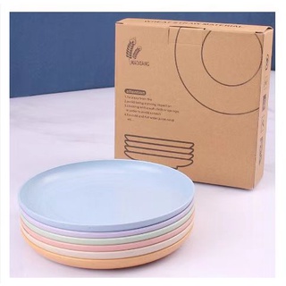 (BYM84) plastic rice dish จานปิคนิค จาน จานชาม จานพลาสติก จานข้าวเด็ก ชุดจาน 6ใบ หลากสี พกสะดวก จานข้าวสาลี แคมปิ้ง