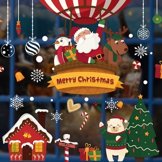 สติกเกอร์ติดผนัง มีกาวในตัว ลายการ์ตูนคริสต์มาส ซานต้า สโนว์แมน บรรยากาศวันหยุดอนุบาล สําหรับตกแต่งผนัง