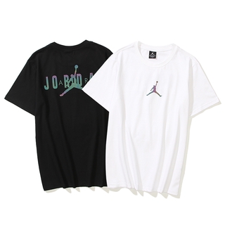 เสื้อยืดอินเทรนด์ผู้ชายอินเทรนด์ผู้หญิงNike Nike AJ Jordan เสื้อยืดแขนสั้นผู้ชายและผู้หญิงแขนสั้นสะท้อนแสงพิมพ์ลำลองหลวม