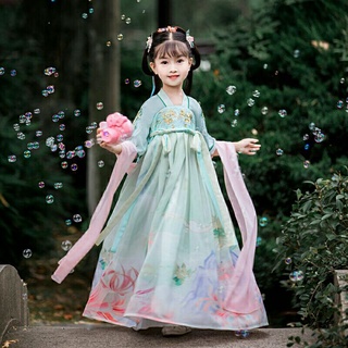 ชุดฮั่นฝูเด็ก Super Fairy ชุดจีนโบราณ Hanfu ประยุกต์ ชุดเดรส ชุดกระโปรง ชุดเด็ก ชุดเด็กผู้หญิง ปักลาย