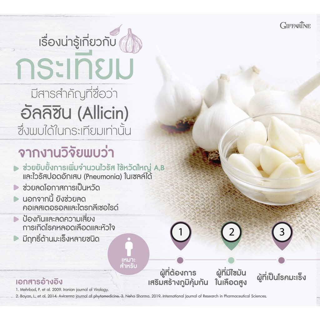 ภาพสินค้ากระเทียม กิฟฟารีน GARLICINE ต้านหวัด ลดไขมันในเส้นเลือด ลดความดันโลหิต กระตุ้นน้ำย่อยทำให้เจริญอาหาร จากร้าน goodhealthgoodlife.shop บน Shopee ภาพที่ 2