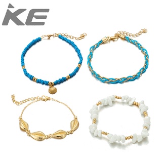 Accessories White Gravel Shell MultiAnklet Blue Rice Zhu Conch Anklet 4-Piece Set for girls fo
