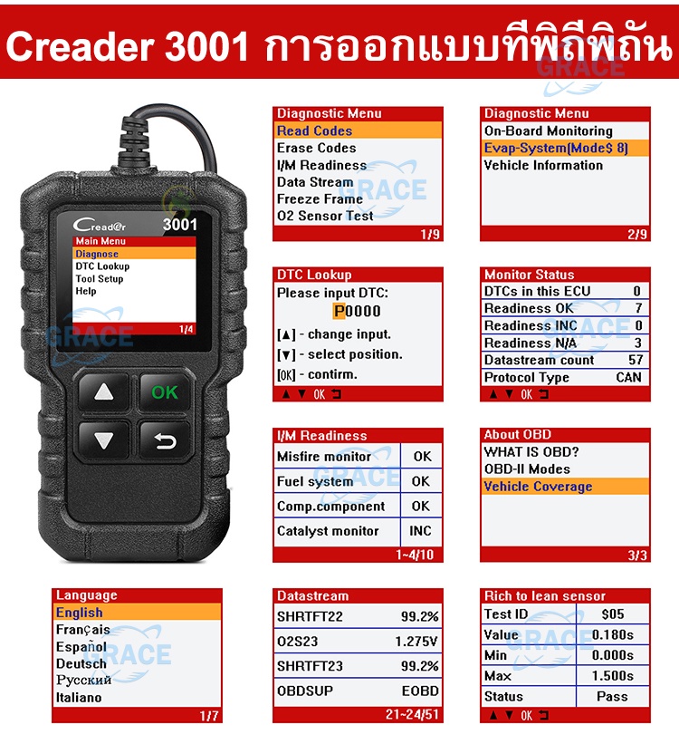 มุมมองเพิ่มเติมเกี่ยวกับ Luanch CR3001 obd2 scanner อ่าน ลบ โค๊ด เครื่องสแกน เครื่องสแกนรถยนต์ Bluetooth ดิฟฟี่รถยนต์ เครื่องวิเคราะห์รถยนต์OBDII