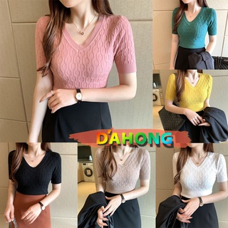 สินค้า Dahong 💖 (รวมรุ่น) สเวตเตอร์ผู้หญิง ผ้าทอลาย เสื้อไหมพรมคอวี สำหรับสาวอ็อฟฟิต42002