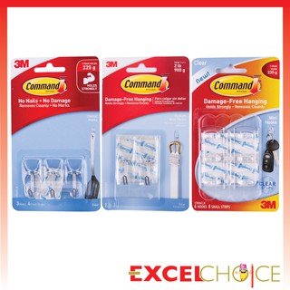 คอมมานด์ 3M ตะขอใส แกนเหล็กพร้อมเทปกาวใส Command 3M CLEAR WIRE HOOKS WITH CLEAR STRIPS