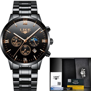 Watches Men Luxury Brand LIGE Chronograph Men Sports black Watches Waterproof Full Steel Quartz Men s
