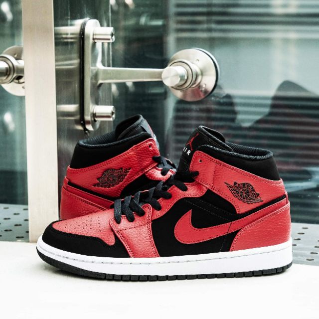 Nike air jordan 1 mid men's reverse bred black red online